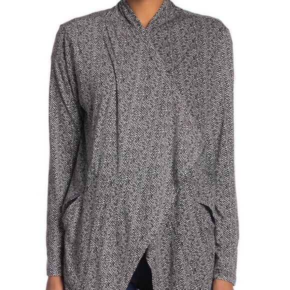 Papillon Black And White Herringbone Draped Open Front Cardigan - Picture 5 of 5